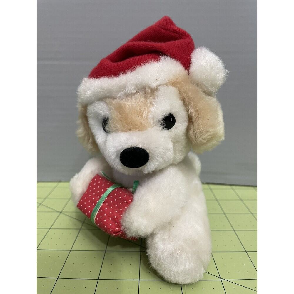 Vintage Russ Muffin Christmas Puppy Dog Plush Stuffed Animal Santa Hat Present